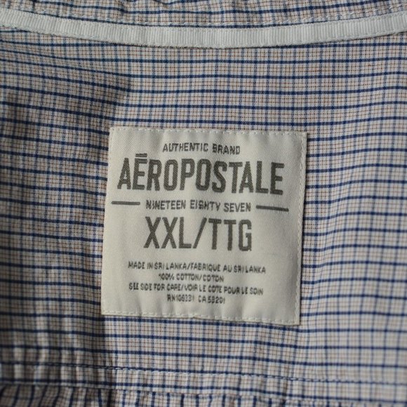 Aeropostale Men Sz XXL  Shirt Long Sleeves Plaid Pearl Blue Brown 100% Cotton - Picture 8 of 11